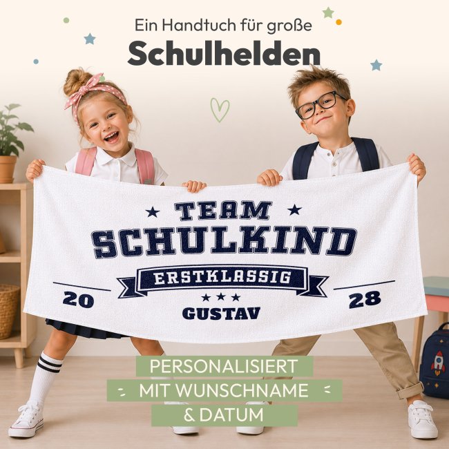 Kinder-Handtuch - Team Schulkind - mit Name - 140 x 70 cm
