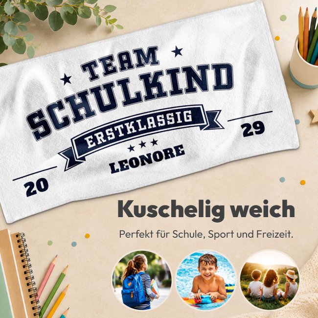 Kinder-Handtuch - Team Schulkind - mit Name - 140 x 70 cm