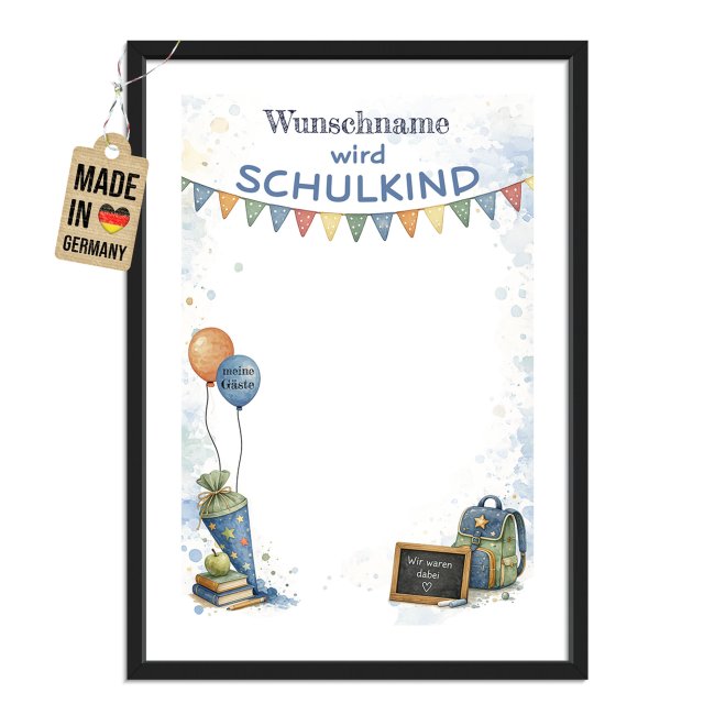 Personalisiertes Einschulung-G&auml;stebuch Poster mit Wunschname (Junge) - Hochformat