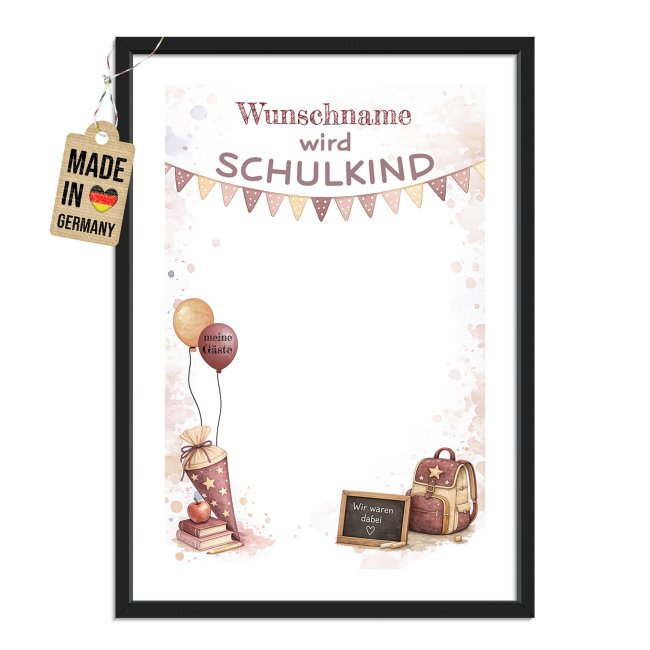 Personalisiertes Einschulung-G&auml;stebuch Poster mit Wunschname (M&auml;dchen) - Hochformat