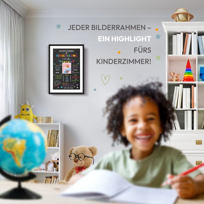Personalisiertes Einschulung-Poster im Kreidetafel-Stil mit Foto &amp; Wunschname - Hochformat