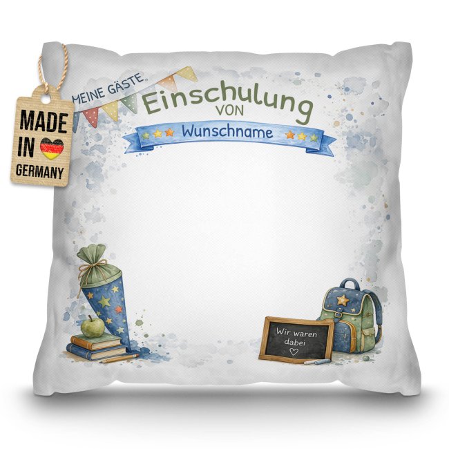 G&auml;stebuch-Kissen - Einschulung Junge - mit Name &amp; Unterschriften der G&auml;ste