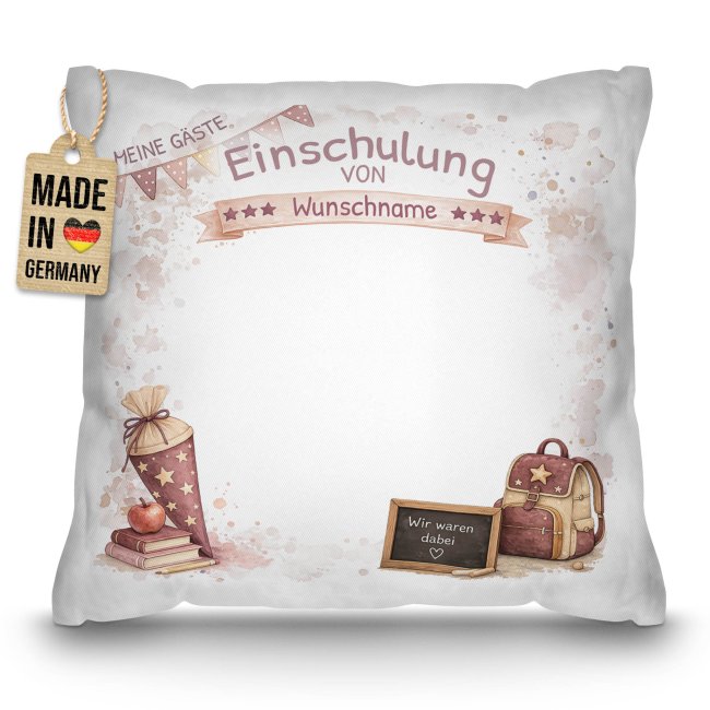 G&auml;stebuch-Kissen - Einschulung M&auml;dchen - mit Name &amp; Unterschriften der G&auml;ste