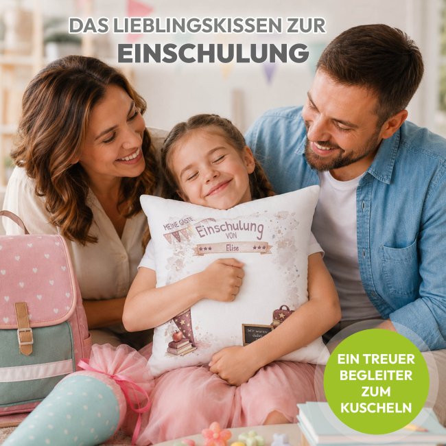 G&auml;stebuch-Kissen - Einschulung M&auml;dchen - mit Name &amp; Unterschriften der G&auml;ste