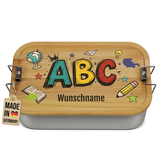 Brotdose bedruckt zur Einschulung - ABC - mit Name - Gro&szlig;