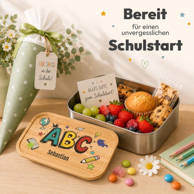 Brotdose bedruckt zur Einschulung - ABC - mit Name - Gro&szlig;