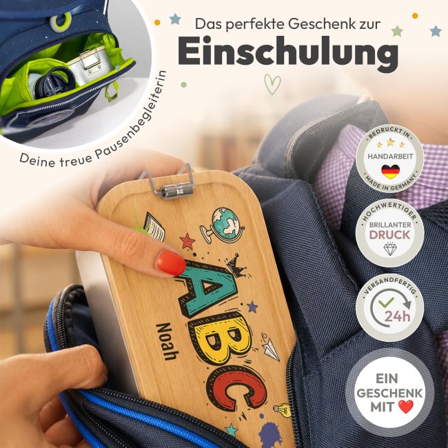 Brotdose bedruckt zur Einschulung - ABC - mit Name - Gro&szlig;