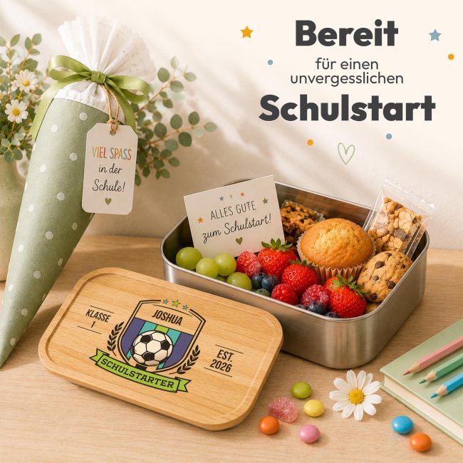 Brotdose bedruckt zur Einschulung - Schulstarter - Fussball - mit Name &amp; Jahr - Gro&szlig;