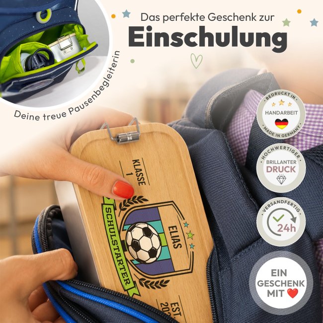 Brotdose bedruckt zur Einschulung - Schulstarter - Fussball - mit Name &amp; Jahr - Gro&szlig;