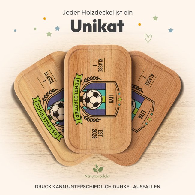 Brotdose bedruckt zur Einschulung - Schulstarter - Fussball - mit Name &amp; Jahr - Gro&szlig;