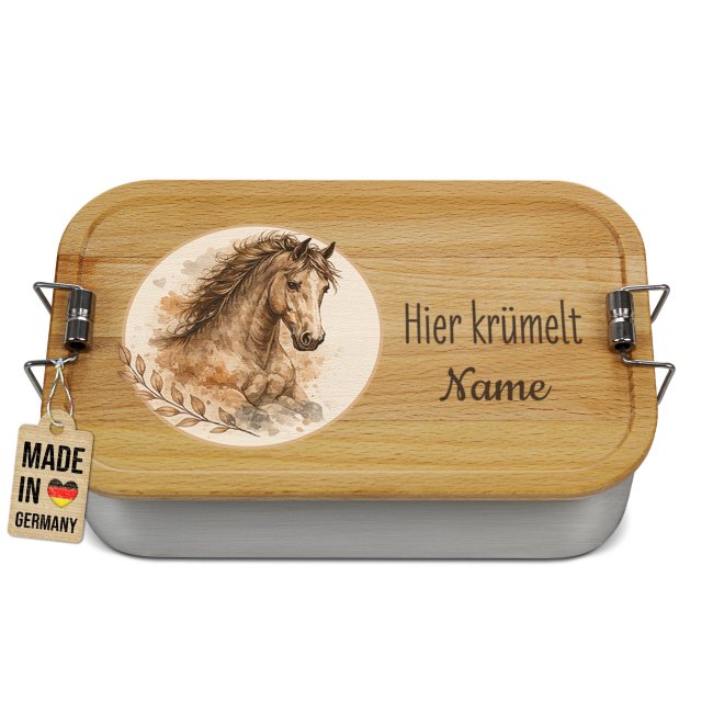 Brotdose bedruckt zur Einschulung - Hier kr&uuml;melt - Pferd - mit Name - Gro&szlig;