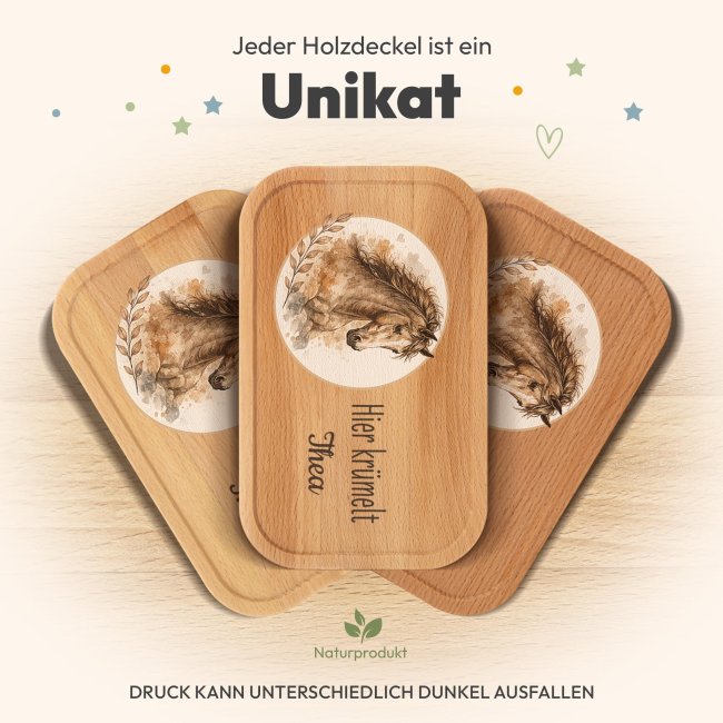 Brotdose bedruckt zur Einschulung - Hier kr&uuml;melt - Pferd - mit Name - Gro&szlig;