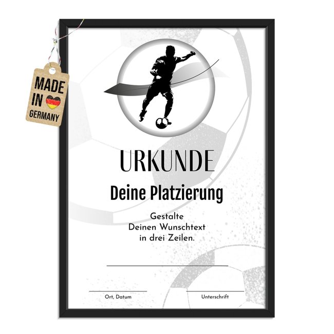 Fotodruck mit Bilderrahmen - Urkunde f&uuml;r Fu&szlig;baller - mit Wunschtext - 2 verschiedene Gr&ouml;&szlig;en