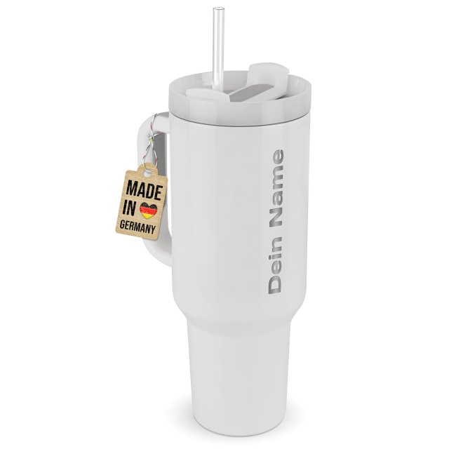 Personalisierter Edelstahl-Thermobecher mit Strohhalm - mit Name oder Text graviert - 1200 ml