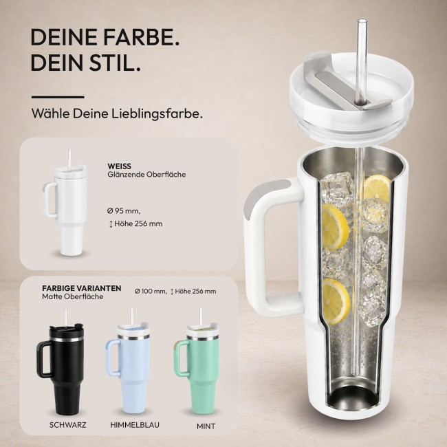 Personalisierter Edelstahl-Thermobecher mit Strohhalm - Hydrate Daily - mit Name graviert - 1200 ml