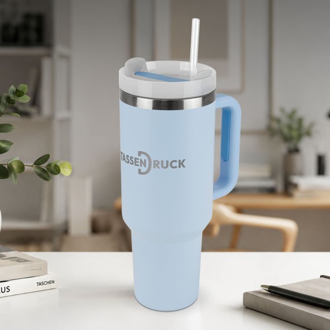 Thermobecher mit Deckel und Strohhalm - 1200 ml - Blau