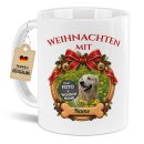Hunde-Tasse - Weihnachtskranz - mit Foto &amp; Name