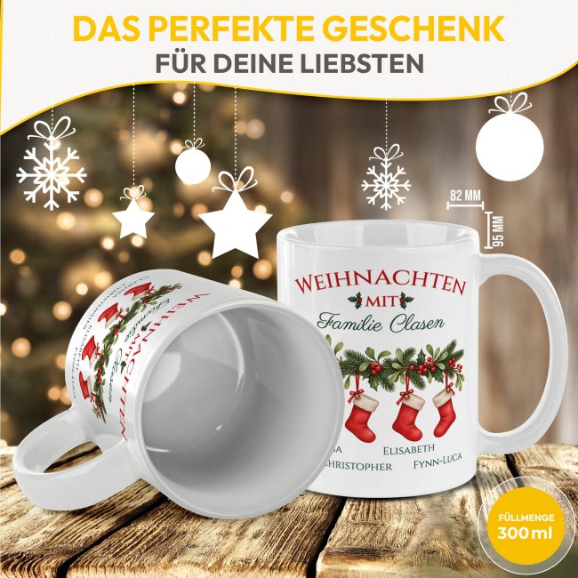 Weihnachts-Tasse - Str&uuml;mpfe f&uuml;r die Familie - mit Namen