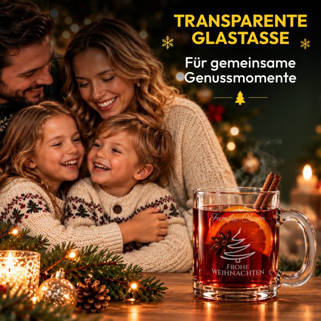 Glastasse mit Gravur - Frohe Weihnachten - mit Name graviert