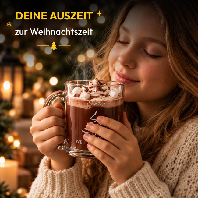 Glastasse mit Gravur - Frohe Weihnachten - mit Name graviert
