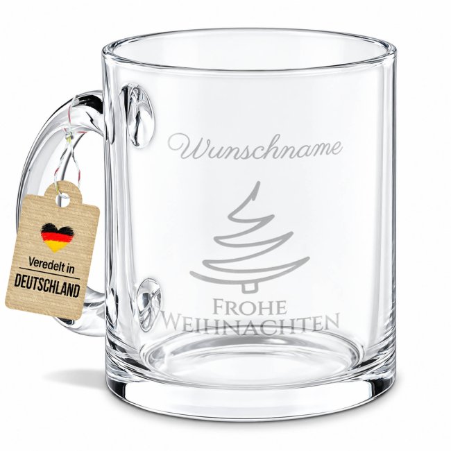 Glastasse mit Gravur - Frohe Weihnachten - mit Name graviert