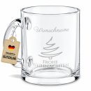 Glastasse mit Gravur - Frohe Weihnachten - mit Name graviert