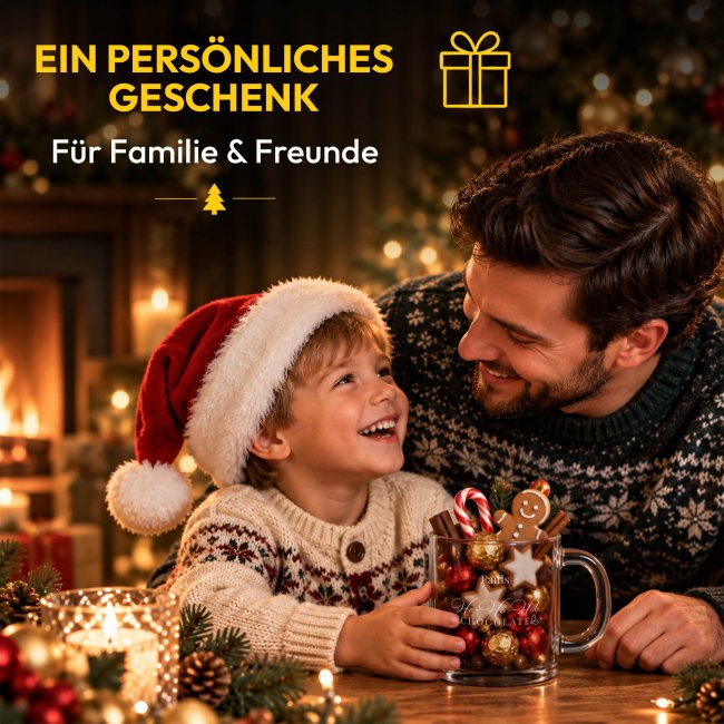 Glastasse mit Gravur - Ho Ho Hot Chocolate - mit Name graviert