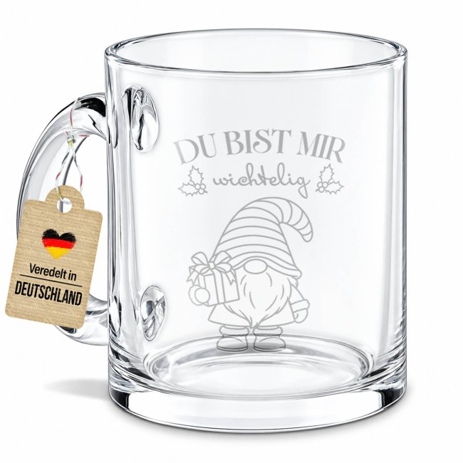 Glastasse mit Gravur und Spruch - Du bist mir wichtelig