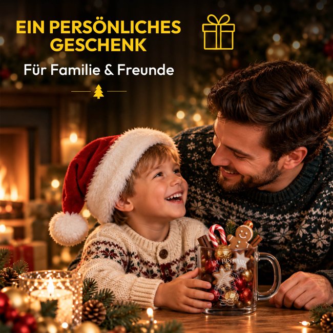Glastasse mit Gravur und Spruch - Du bist mir wichtelig
