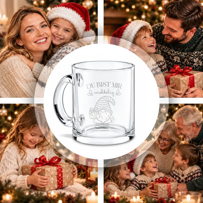 Glastasse mit Gravur und Spruch - Du bist mir wichtelig