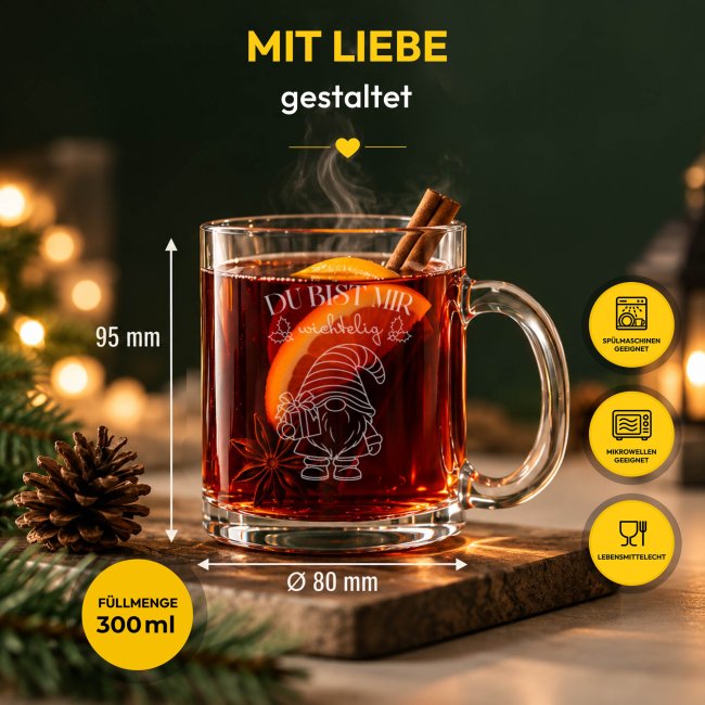 Glastasse mit Gravur und Spruch - Du bist mir wichtelig