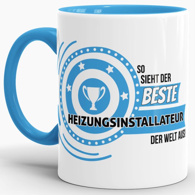 Berufe-Tasse - So sieht der beste Heizungsinstallateur aus - Hellblau