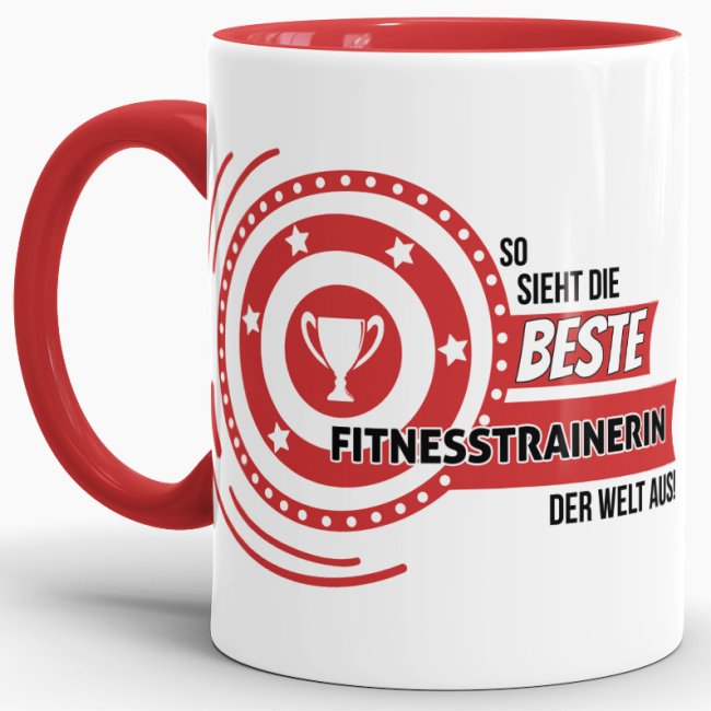 Berufe-Tasse - So sieht die beste Fitnesstrainerin aus - Rot