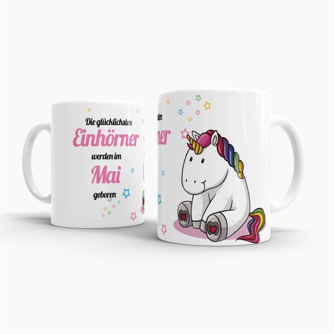 Tasse - Die gl&uuml;cklichsten Einh&ouml;rner werden im Mai geboren - Wei&szlig;