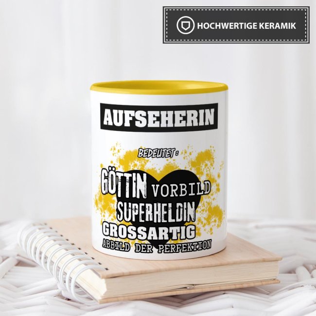 Berufe-Tasse in Gelb - Bedeutung einer Aufseherin