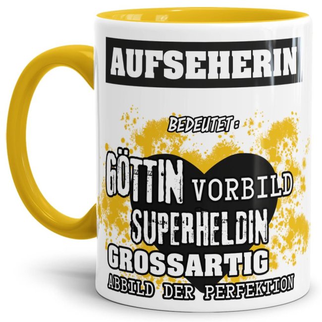Berufe-Tasse in Gelb - Bedeutung einer Aufseherin