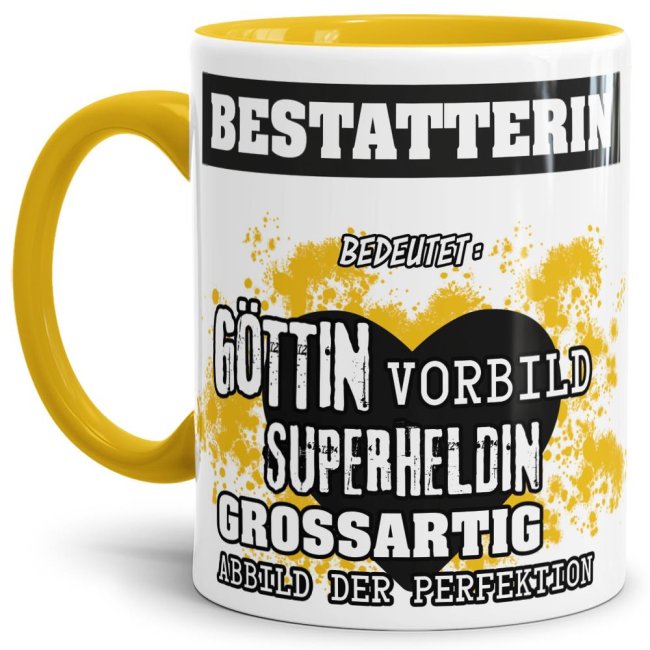 Berufe-Tasse in Gelb - Bedeutung einer Bestatterin