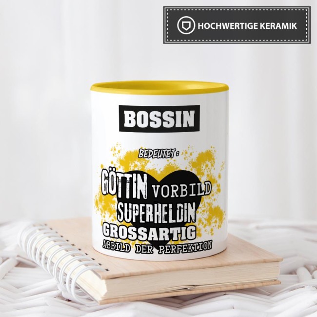 Berufe-Tasse in Gelb - Bedeutung einer Bossin