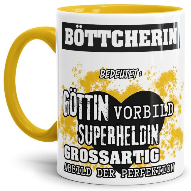 Berufe-Tasse in Gelb - Bedeutung einer B&ouml;ttcherin