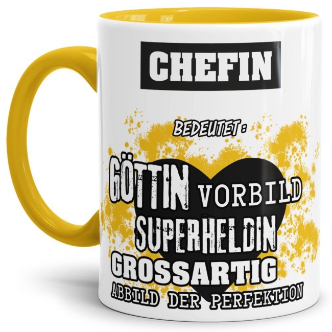 Berufe-Tasse in Gelb - Bedeutung einer Chefin