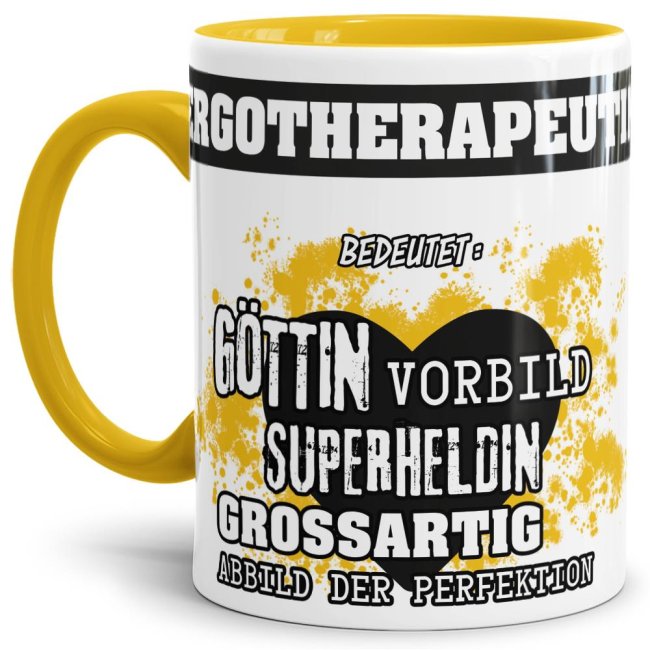 Berufe-Tasse in Gelb - Bedeutung einer Ergotherapeutin