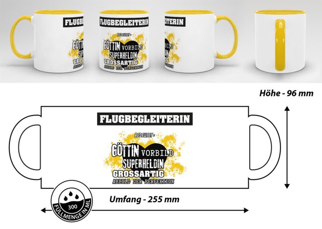 Berufe-Tasse in Gelb - Bedeutung einer Flugbegleiterin