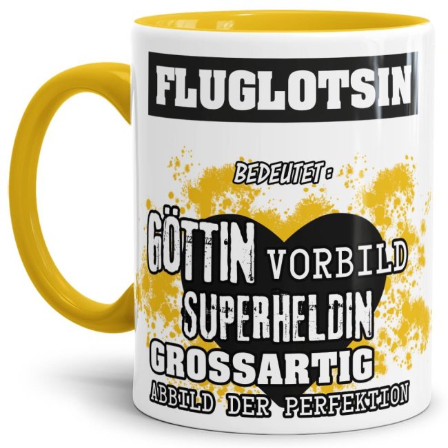 Berufe-Tasse in Gelb - Bedeutung einer Fluglotsin