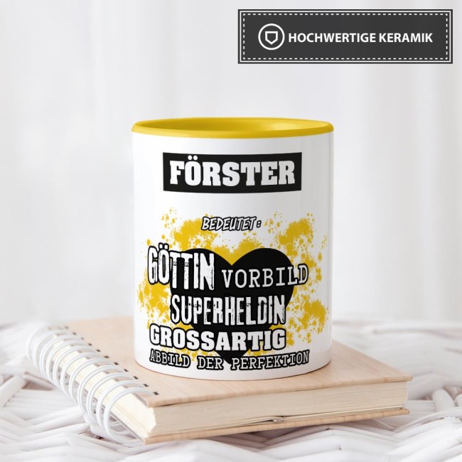 Berufe-Tasse in Gelb - Bedeutung einer F&ouml;rsterin
