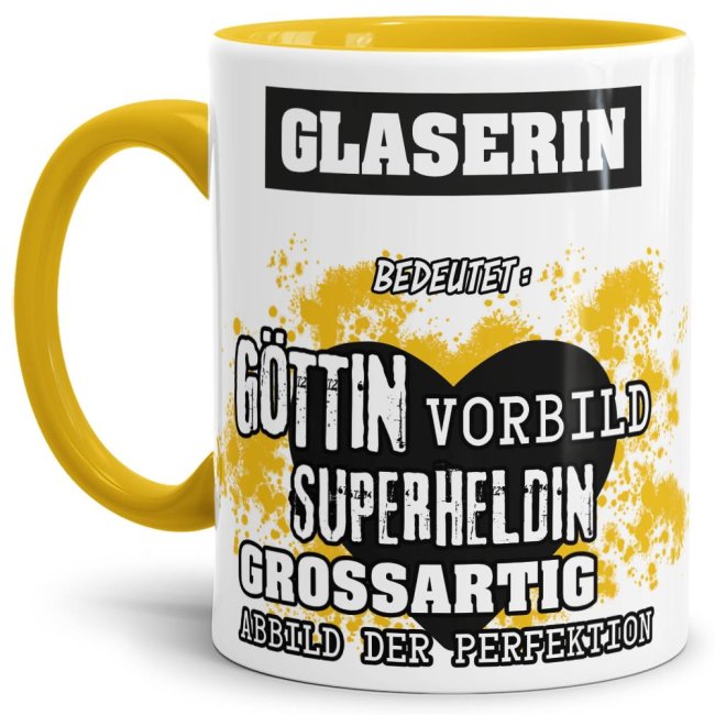 Berufe-Tasse in Gelb - Bedeutung einer Glaserin