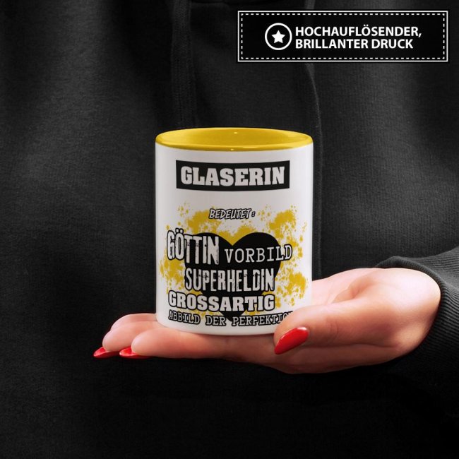 Berufe-Tasse in Gelb - Bedeutung einer Glaserin