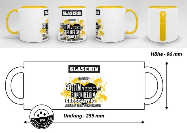 Berufe-Tasse in Gelb - Bedeutung einer Glaserin