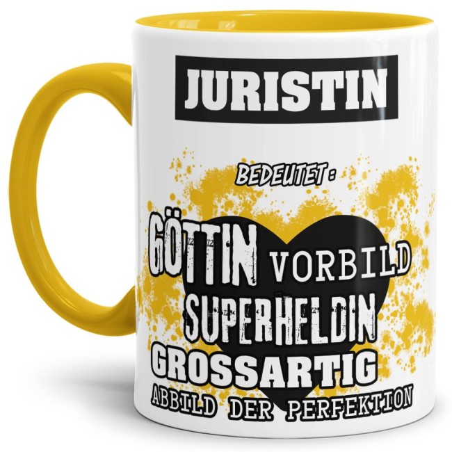 Berufe-Tasse in Gelb - Bedeutung einer Juristin