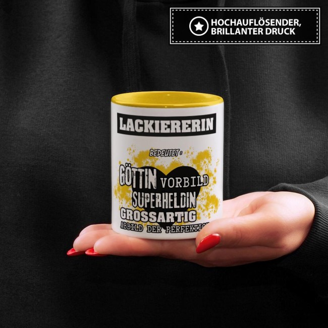 Berufe-Tasse in Gelb - Bedeutung einer Lackiererin