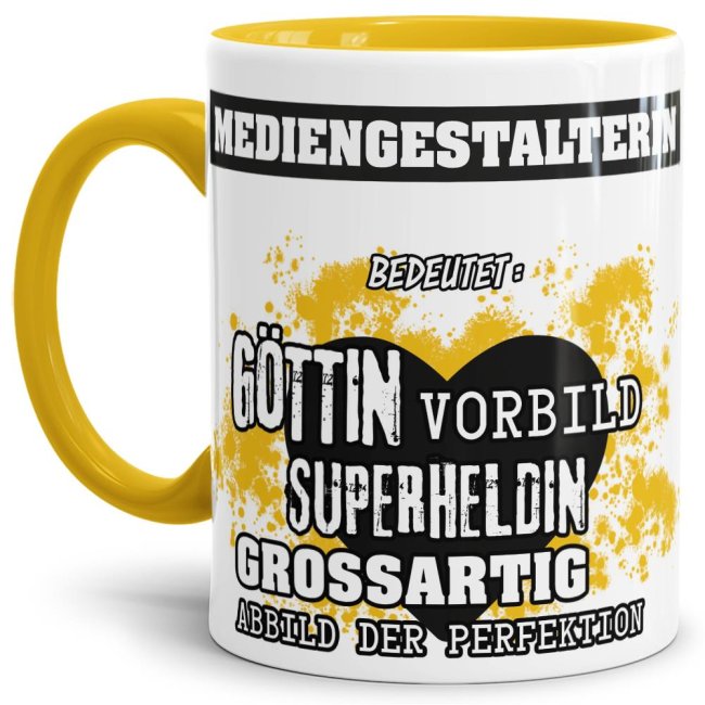 Berufe-Tasse in Gelb - Bedeutung einer Mediengestalterin